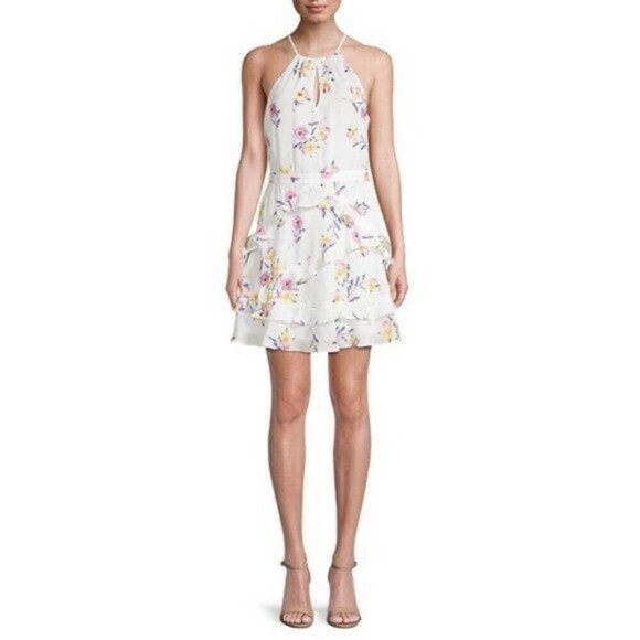 Parker Dress Womens Medium White Floral Mini Dress Tropical Lightweight - Picture 1 of 13